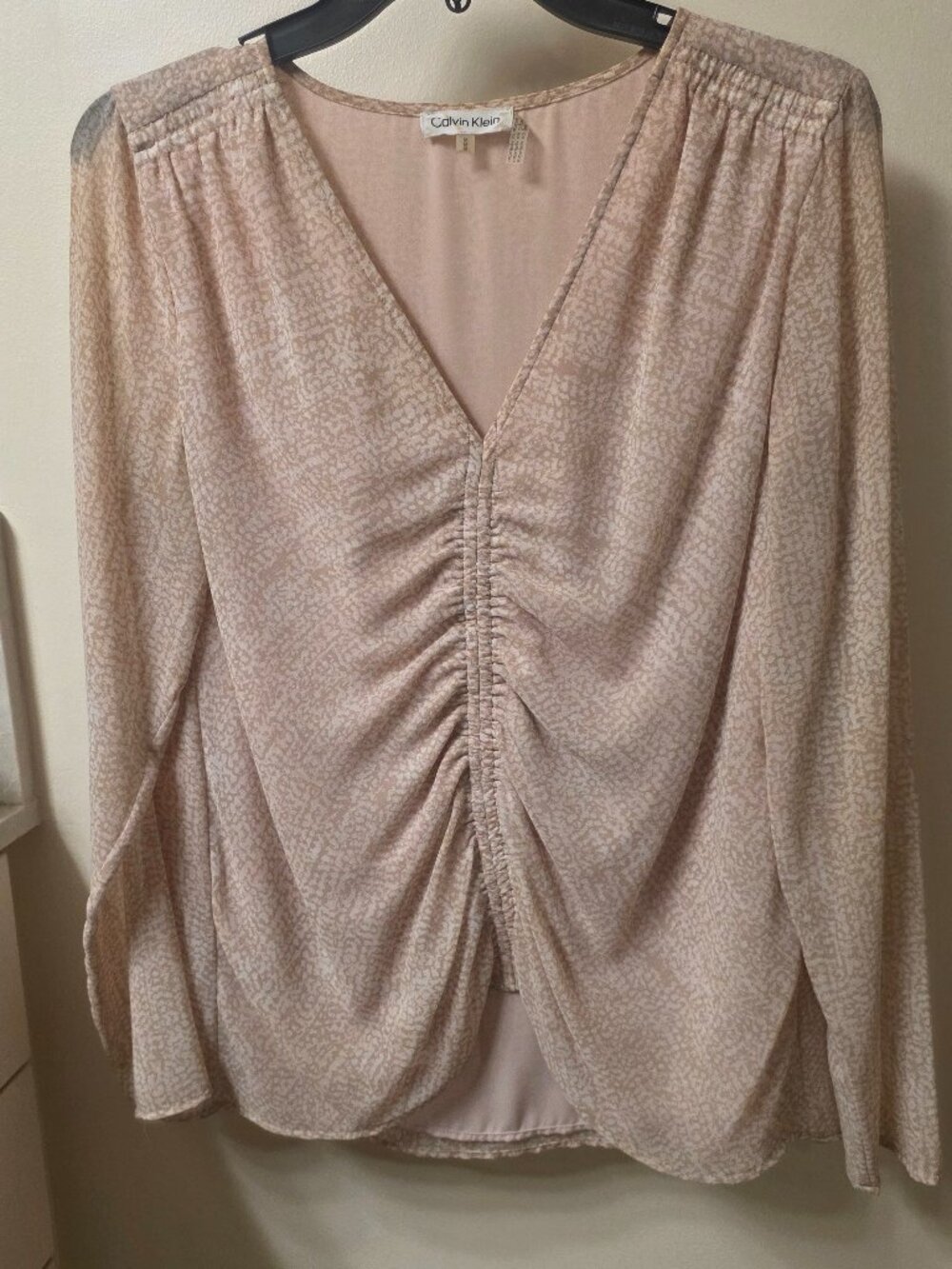Calvin Klein Soft Pink Ruched V-Neck Long Sleeve Top